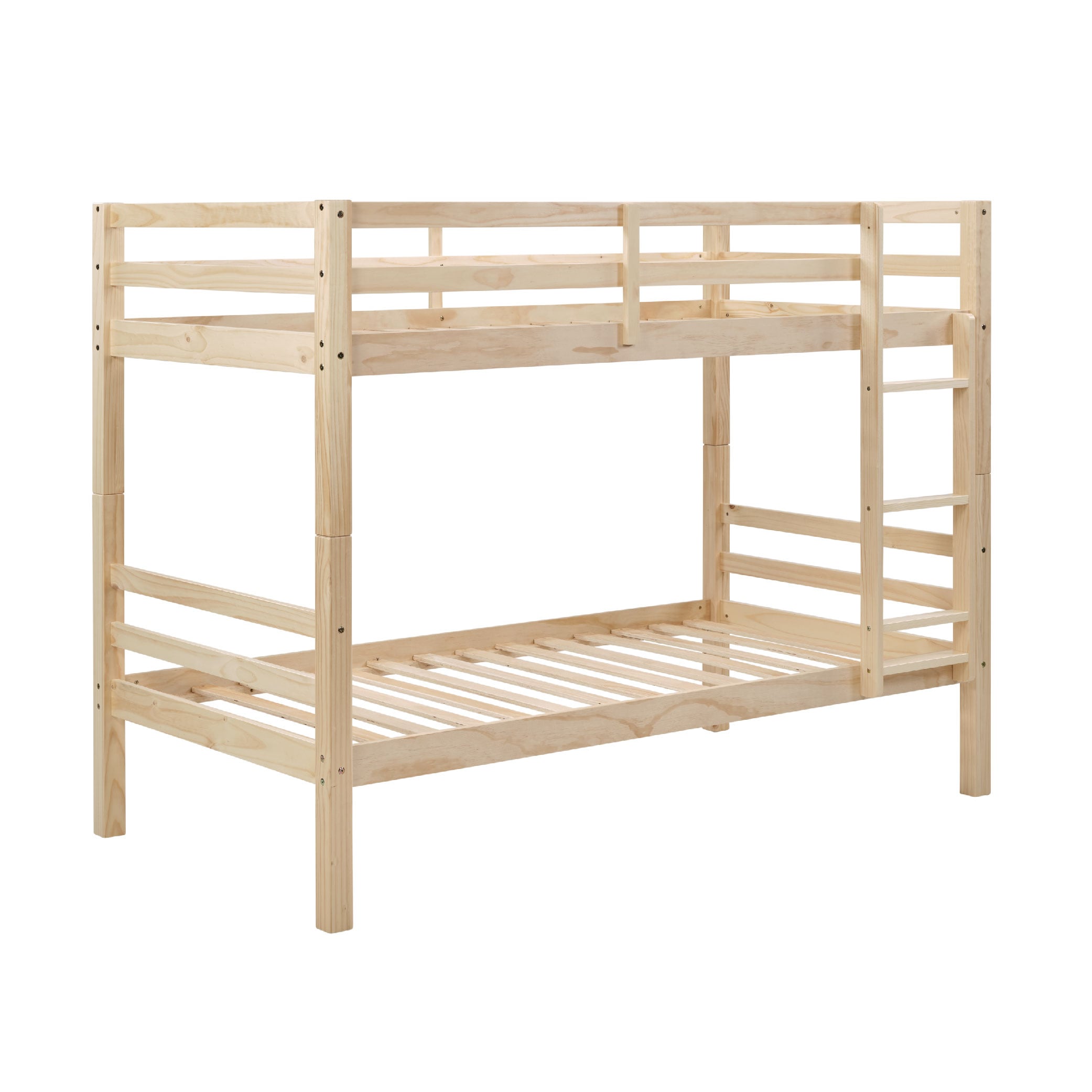 Twin Over Twin Bunk Bed With Thick Posts,Wooden Bunk Bed With High Guardrail And Ladder For Kids, Teens, Dorm Rooms, And Guest Rooms,No Box Spring Needed,Natural_voghion.com